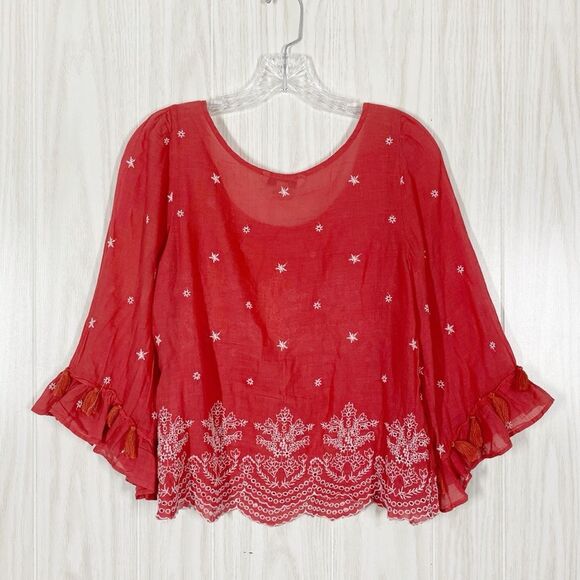 American Eagle | Pink Embroidered Bell Sleeve Blouse Size Small - Picture 2 of 6